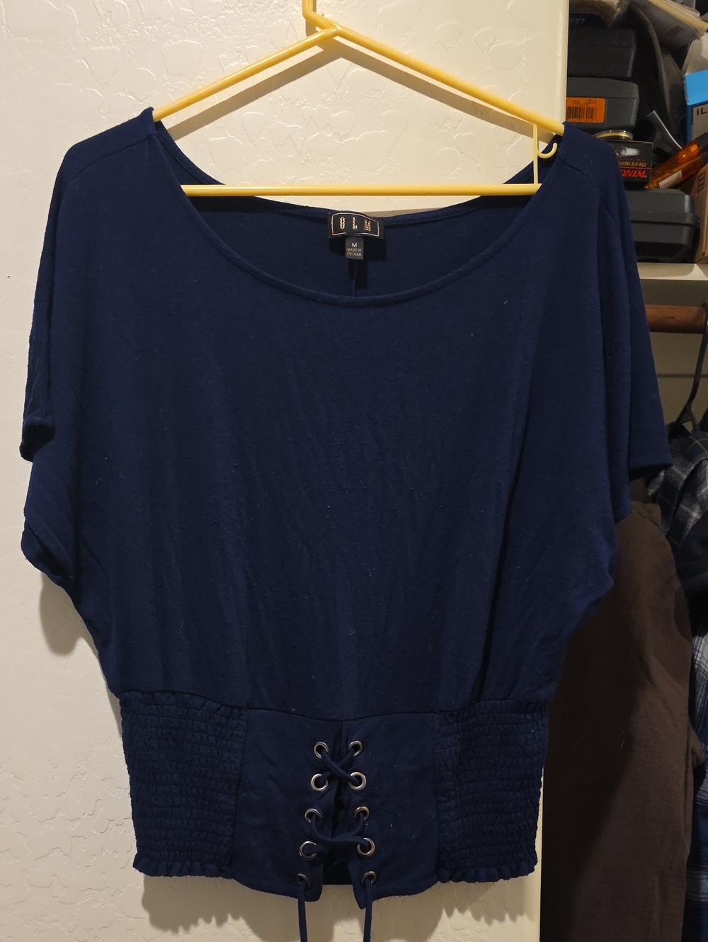 GLM Navy Blue Lace-Up Waist Crop Top